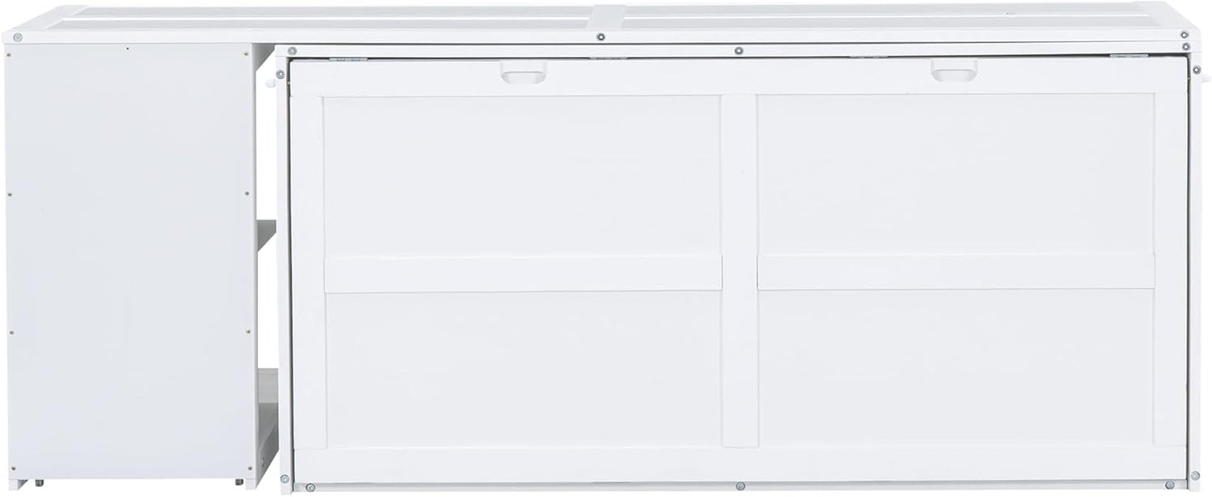 Queen Size Murphy Bed with Rotable Desk, Space-Saving Design Wall Cabinet Bed Frame with Storage Shelves for Bedroom and Guest Room, No Box Spring Required, White