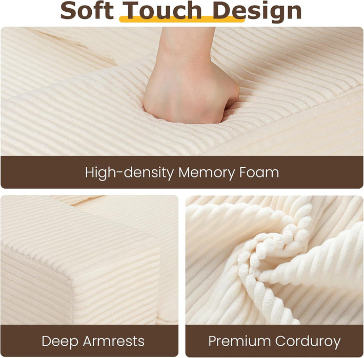 Corduroy Convertible Sofa Bed ThreeInOne BeigeTone Sleeper