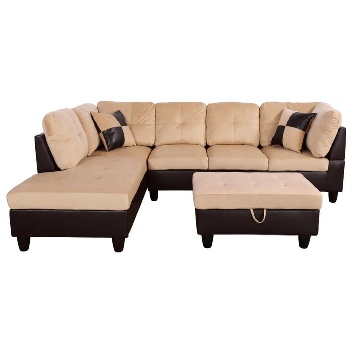 Lint&Pvc L Shaped Sectional Sofa, Sectional Couch Sofa, Modern Living Room Furniture Sets, Beige and Brown(No Ottoman)