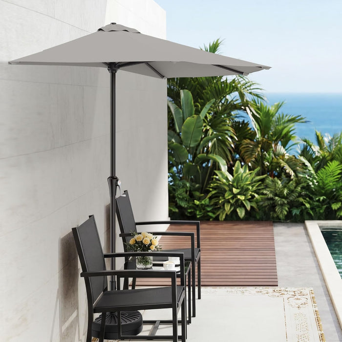 9FT Half Patio Umbrella, Outdoor Wall Umbrella with Crank & 5 Sturdy Ribs, Table 1/2 Umbrella Patio for Garden, Deck, Balcony and Pool, Foggy Gray