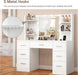 Vanity Desk with LED Light Mirror & Power Outlet, 3 Adjustable Light Color, Makeup Vanity with 7 Drawers, 4 Shelves, 5 Jewel Hooks, White Vanity for Bedroom, Girls Vanity