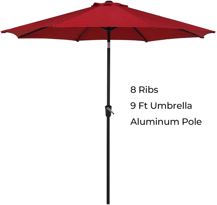 9Ft Enhanced Aluminum Umbrella W/ Tilt and Crank, Red