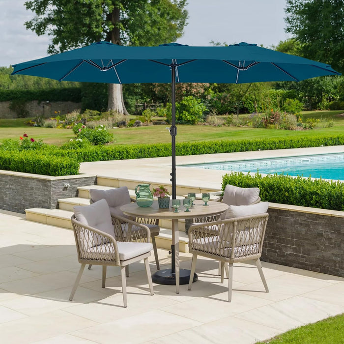 15Ft Patio Umbrella, Base Included, Rectangular, Cerulean | Outdoor, Table, Large, 15, Rectangle, Double, Pool, Stand, Clearance, Outside, Triple, Shade, Sun