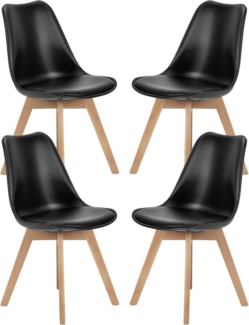 Dining Chairs, Dining Chairs Set of 4, Dining Room Chairs, Kitchen Chairs, Mid Century Modern Chairs, PU Leather Upholstered Chairs with Wood Legs, Kitchen & Dining Room Chairs, Black