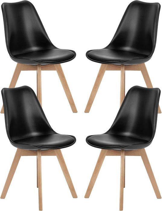 Dining Chairs, Dining Chairs Set of 4, Dining Room Chairs, Kitchen Chairs, Mid Century Modern Chairs, PU Leather Upholstered Chairs with Wood Legs, Kitchen & Dining Room Chairs, Black