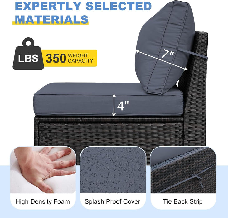 7 Pieces Patio Furniture Set, Wicker Outdoor Conversation Sets with Tea Table, Rattan Patio Sofa with Thick Cushions for Garden, Backyard Porch, Poolside, Party, Gray
