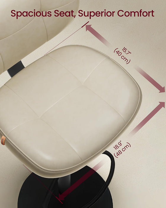 VASAGLE Bar Stools Set of 2, Height Adjustable Swivel Chairs, PU Leather | Kitchen Barstools with Back and Footrest, Quilt Surface, Steel, Dining Room, Counter, Cream White,Uljb150W101S