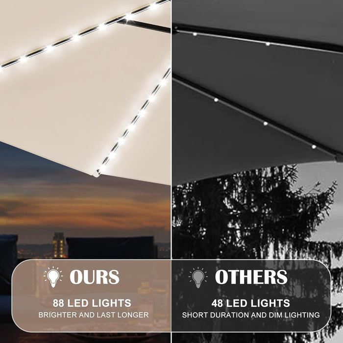 88 LED 10 FT Solar Patio Umbrella with Base, Navy