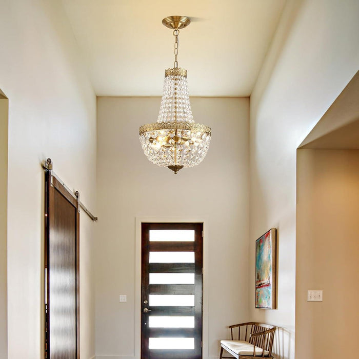 Mini French Empire Crystal Chandelier 4 Lights Pendant Lighting Fixture for Dining Living Room Foyer Kitchen Bedroom Entryway,Antique Brass,E12,19.7" Hx12.6 W