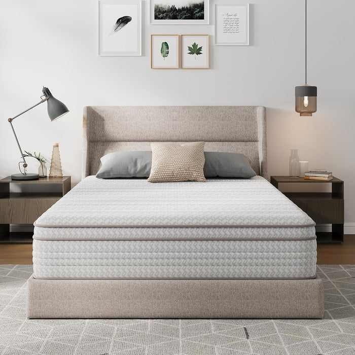 12 Inch Queen Size Mattress, Hypoallergenic & Back Pain Relief, Hybrid Queen Mattresses in a Box with Smarts Coils, Fiberglass Free Certipur-Us Certified Colchones No Box Spring Needed