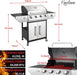4-Burner Propane Gas BBQ Grill with Side Burner, Barbecue Gas Grill with Enameled Cast Iron Grates for Outdoor Patio Garden Barbecue, 53,000 BTU, Stainless Steel Grill Cover Included