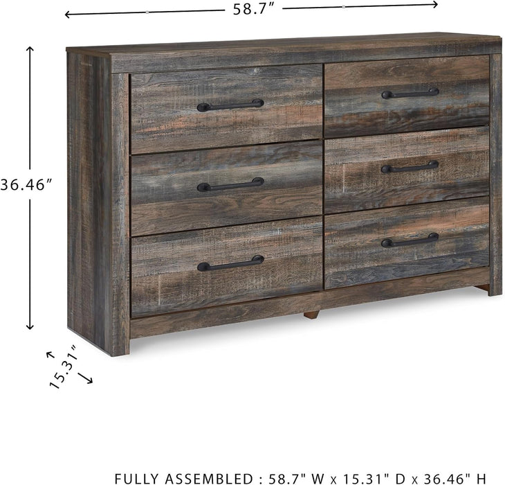 Drystan Weathered Brown Rusticated Six Drawer Dresser