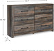 Drystan Weathered Brown Rusticated Six Drawer Dresser
