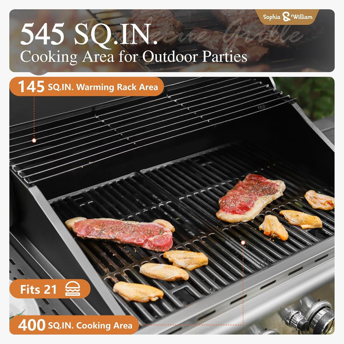 4-Burner Gas BBQ Grill with Side Burner and Porcelain-Enameled Cast Iron Grates, 42,000BTU Propane Grills Outdoor Cooking Barbecue Cabinet Style, Blue