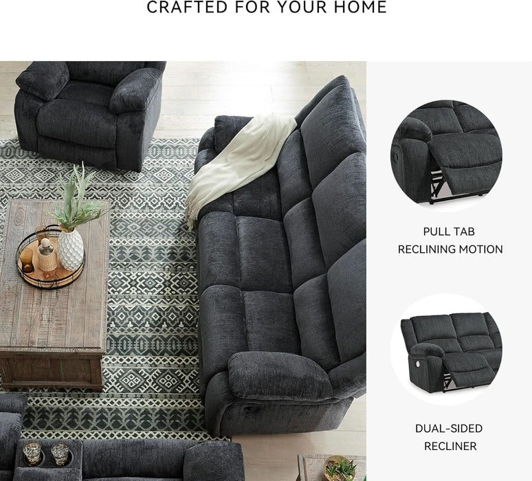 Draycoll Contemporary Manual Pull Tab Reclining Sofa, Dark Gray
