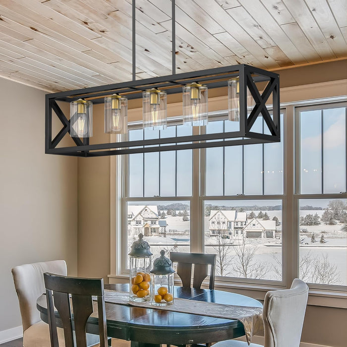 Black Gold Five Light Rectangular Dining Chandelier