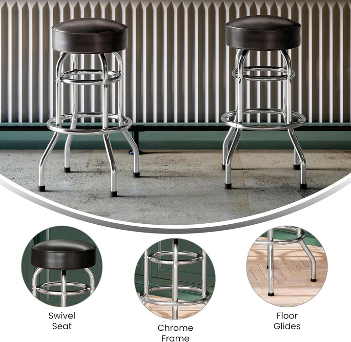 Bruno 2 Pack Double Ring Chrome Barstool with Dark Brown Seat
