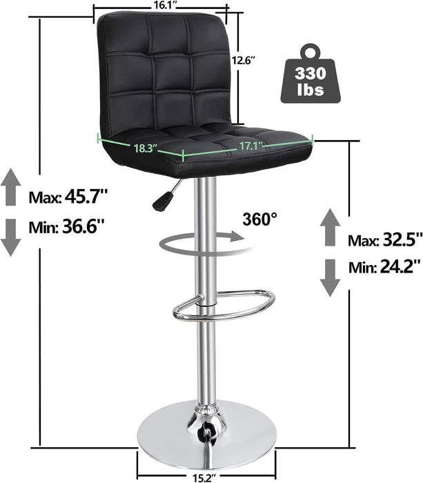 Set of 4 Adjustable Swivel Barstools, Modern PU Leather Kitchen Counter Bar Stools, Square Back Bar Stool