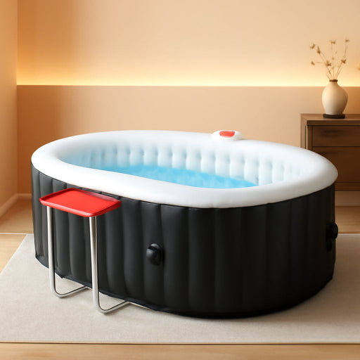 Hot Tub Inflatable Portable Oval Hot Tub Spa 2 Person Hot Tub with 90 Bubble Jets, Cover, Filter Cartridges, Pump, Black