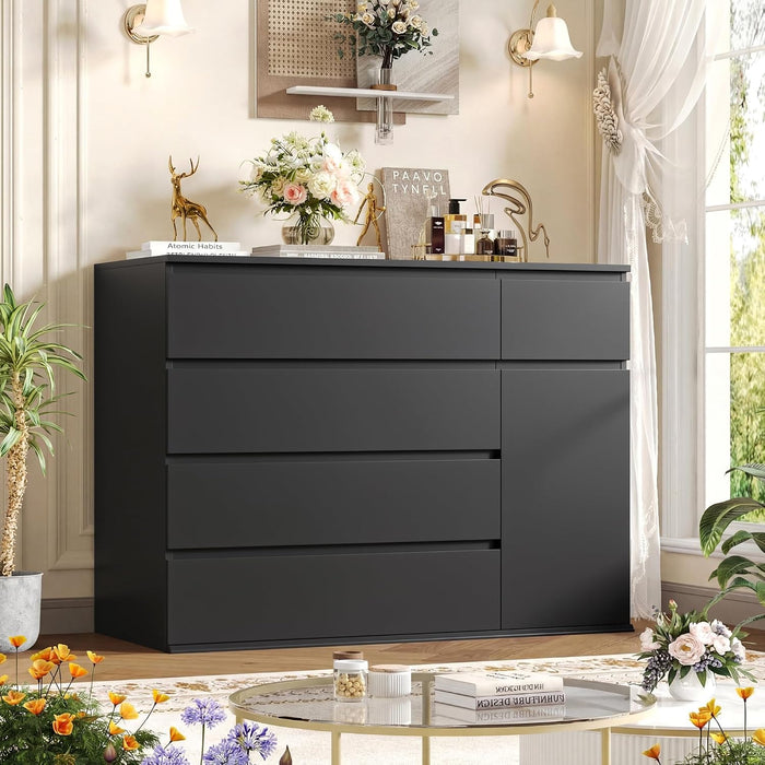 Black Dresser, Dresser for Bedroom, Wide Chest of Drawers