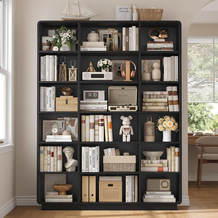 72" Triple Wide Bookshelf, 6-Tier Tall Bookcase, Black Book Shelf