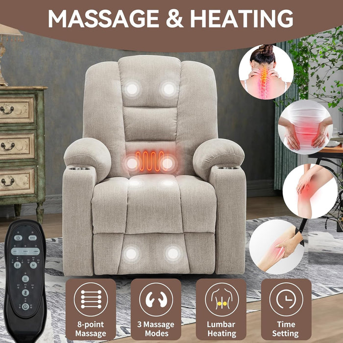 Power Lift Recliner Chair for Elderly with Massage & Heat, Chenille, Beige