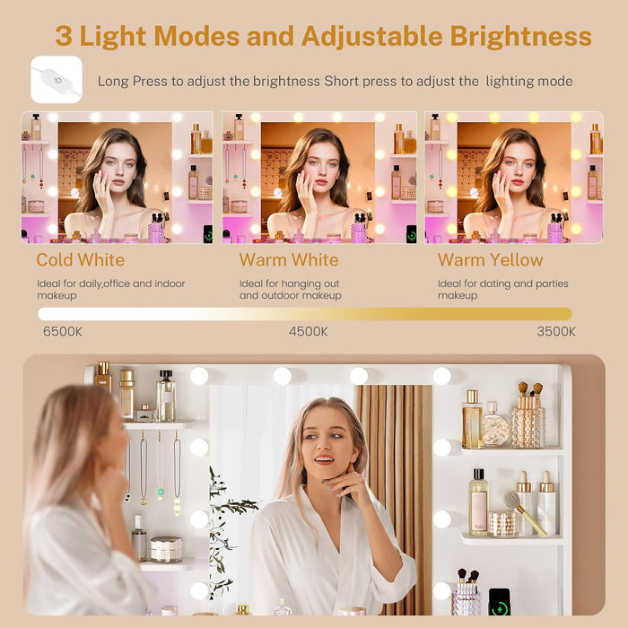 White Makeup Vanity Desk Glass Top IlluminationProLighting