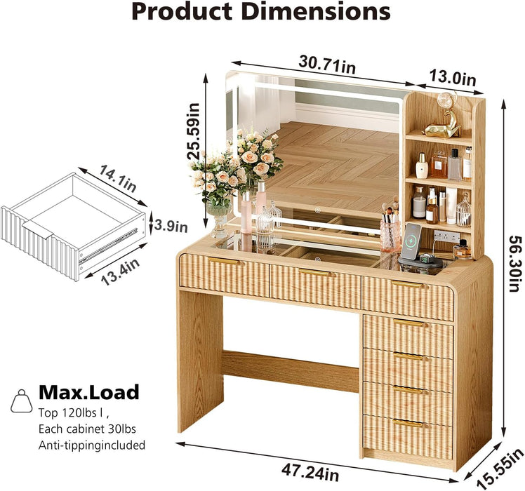 47 Inch Vanity Desk With Multifunctional Illumination