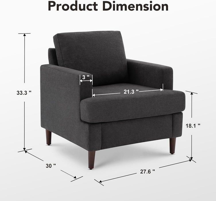 Mid-Century Accent Chair,Modern Linen Fabric Armchair for Living Room,Comfy Upholstered Reading Accent Chairs for Bedroom,Single Sofa Chair with Wood Legs (Dark Grey, 1 Pack)