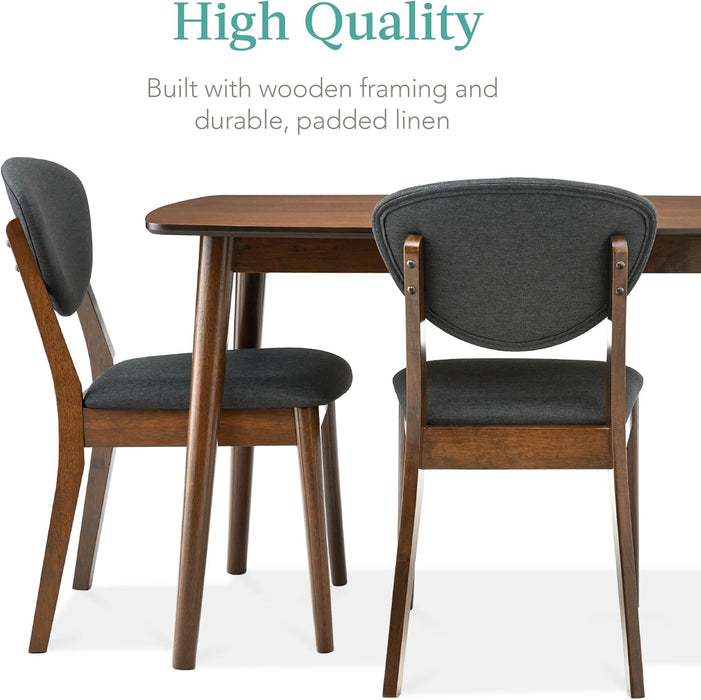 5-Piece Dining Set, Compact Mid-Century Modern Table & Chair Set for Home, Apartment W/ 4 Chairs, Padded Seats & Backrests, Wooden Frame - Walnut/Charcoal