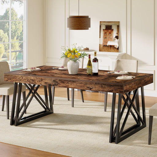 IndustrialStyle Brown Farmhouse Dining Table Metal Legs