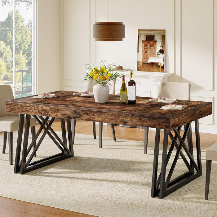 IndustrialStyle Brown Farmhouse Dining Table Metal Legs
