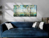 Large Framed Birch Tree Canvas Wall Art Nature Painting for Home Decor | Teal Artwork for Living Room, Bedroom, and Office Pictures for Living Room 24×48IN