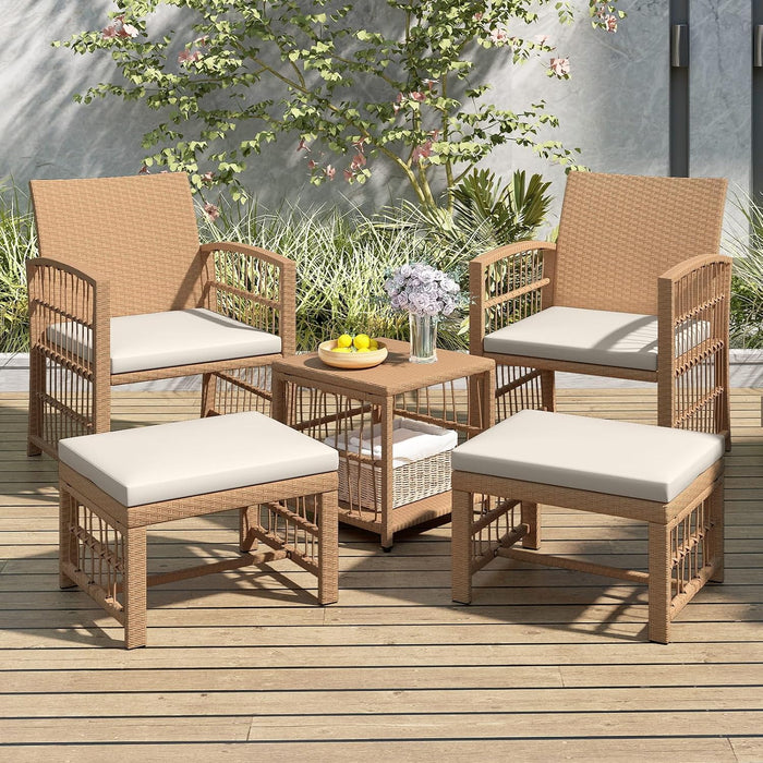 5 Pieces Patio Wicker Conversation Set, Outdoor Furniture Set