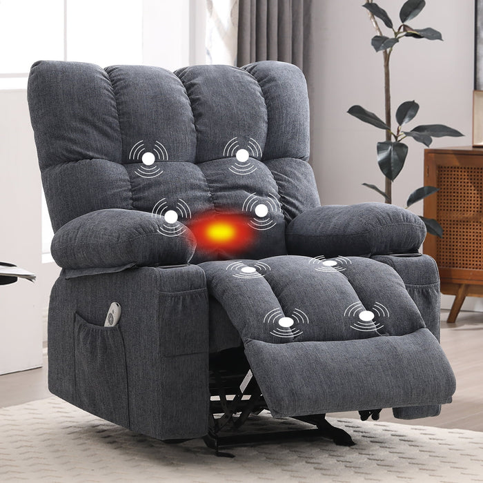 Manual Recliner Chair with Heat Therapy and Massage Function, Heavy Duty Reclining Mechanism Massage Chair, Elderly Single Rocker Sofa with Cup Holders for Bedroom Home Theater,Blue