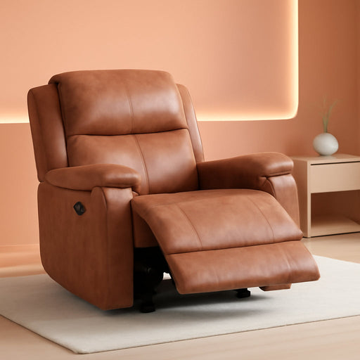 Leather Recliner Chair, Classic and Traditional Manual Recliner Chair with Overstuffed Arms and Back, Manual Single Sofa with Concealed Cup Holders, Brown