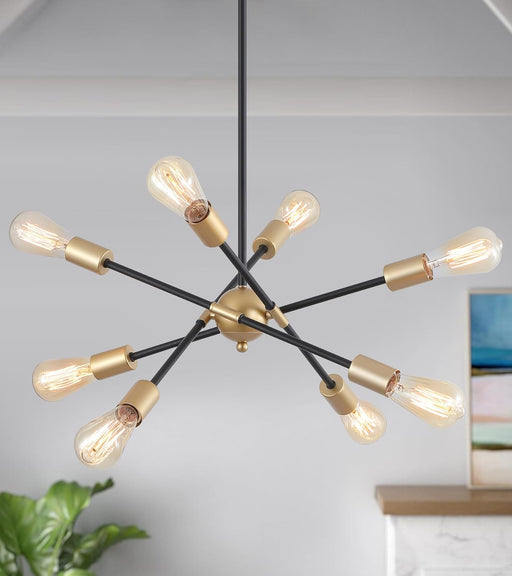 8 Lights Dining Room Light Fixtures Modern Sputnik Chandelier Black and Gold Mid Century Pendant Light for Kitchen Island Entryway Foyer Living Room UL Listed