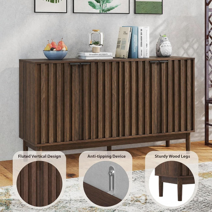 55" Fluted Buffet Cabinet with Storage, Accent Cabinets, Walnut