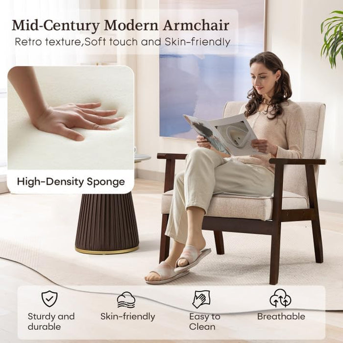 Fabric Mid-Century Modern Accent Chair Set of 2, Upholstered Armchair with Solid Wood Frame, Reading Chair for Living Room, Bedroom
