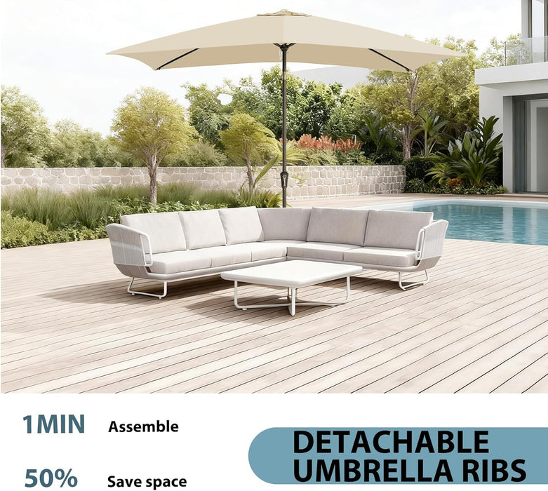6.5X10Ft Rectangular Patio Umbrella with Push Button Tilt & Crank Lift for Garden,Uv Protection Outdoor Umbrella for Deck,Pool and Yard,Beige