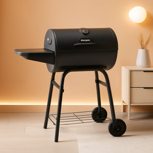 ® King-Griller Gambler Charcoal Grill and Smoker with Damper Smoke Control, Cast Iron Grates, and Side Shelf, 315 Cooking Square Inches in Black, Model E1416