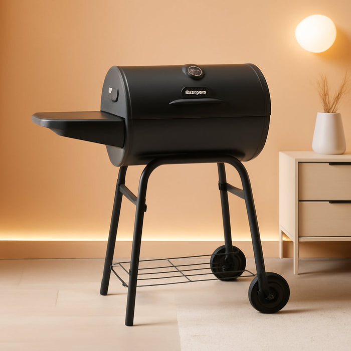 ® King-Griller Gambler Charcoal Grill and Smoker with Damper Smoke Control, Cast Iron Grates, and Side Shelf, 315 Cooking Square Inches in Black, Model E1416