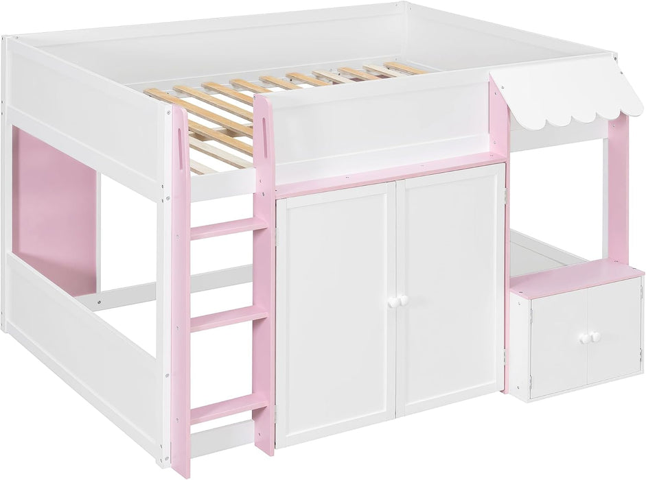 Fullsize Loft Bed With Expanded Storage PinkFinish
