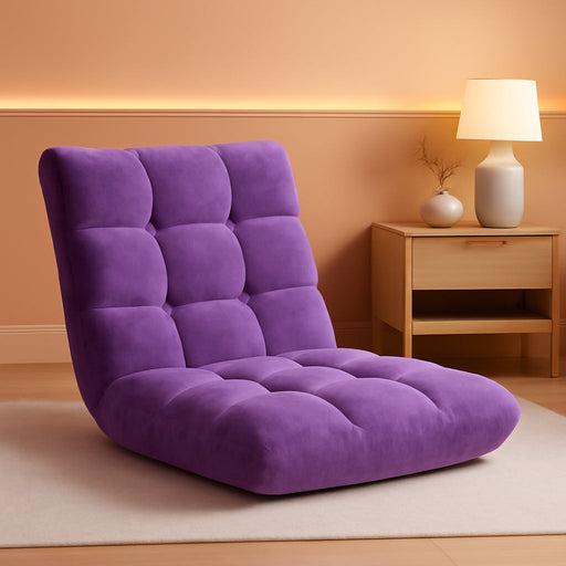 Floor Chair with Back Support, Folding Sofa Chair with 14 Adjustable Position, Padded Sleeper Bed, Couch Recliner, Floor Gaming Chair, Meditation Chair, Gaming Floor Chairs for Adults, Purple