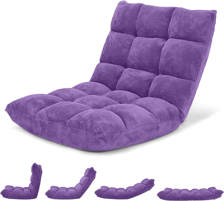 Floor Chair with Back Support, Folding Sofa Chair with 14 Adjustable Position, Padded Sleeper Bed, Couch Recliner, Floor Gaming Chair, Meditation Chair, Gaming Floor Chairs for Adults, Purple