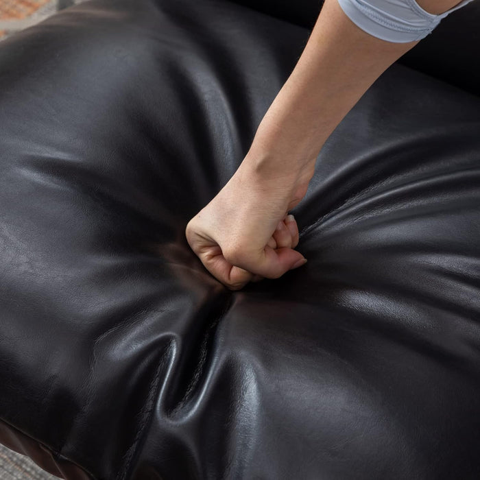 Mid-Century Accent Chair, Comfy PU Leather Side Chair with Armrest, Upholstered Leisure Chair with Black Metal Frame for Living Room Bedroom Reception Room, Black