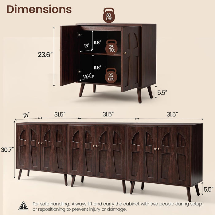 Dark Walnut Sideboard Buffet Cabinet With AdjustableShelves