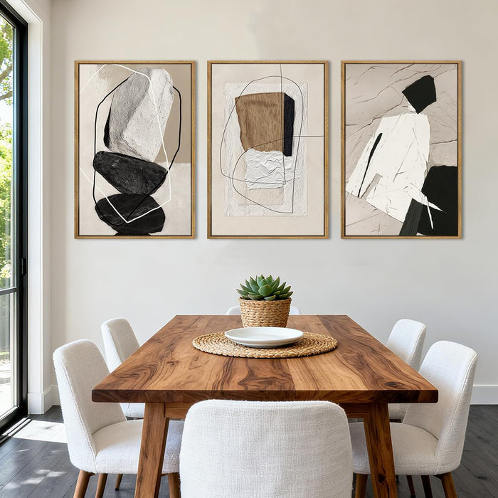 Framed Neutral Abstract Wall Art Canvas 24x36Inches