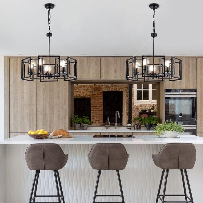 Industrial Style Chandelier, with Matt Black Finish Geometric Shade Pendant Lighting Fixture for Dining Room Living Room Kitchen Island Bedroom 5-Light