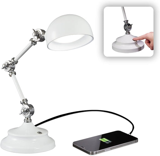 Prevention Pharmacy Adjustable LED Desk Lamp with USB Charging - Designed to Reduce Eyestrain, 3-Point Adjustable Neck, 3 Brightness Settings with Touch Controls